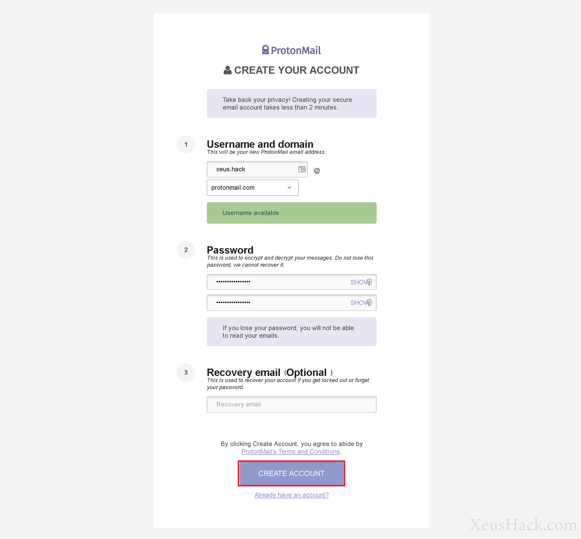 create a protonmail account